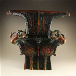 Vintage Chinese Bronze Four Sheep Square Zun