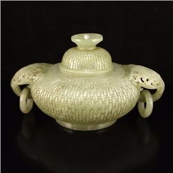 Vintage Chinese Hetian Jade Double Rings Incense Burner