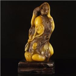 Chinese Shoushan Stone Statue - Buddhism Long Eyebr Arhat W Certificate