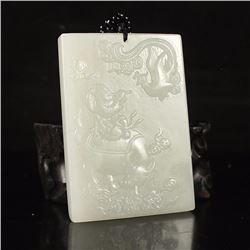 Chinese Hetian Jade Pendant - Boy & Ox