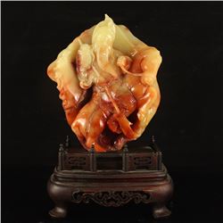 Chinese Shoushan Stone Statue - General Guangong w Certificate