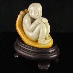 Chinese Natural Shoushan Stone Statue - Fortune Kid Free Certificate