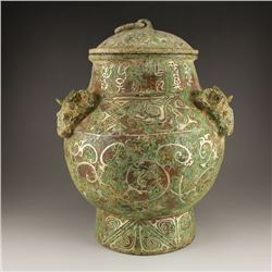 Chinese Bronze Gilt Silver Sheep Heads Pot