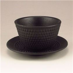 Japanese Black Iron Carved Tea Cup & Tea Plate