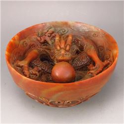 Vintage Chinese Shoushan Stone Dragon Bowl
