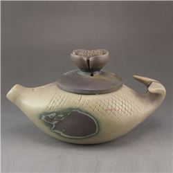 Chinese Natural Jade Fish Shape Teapot