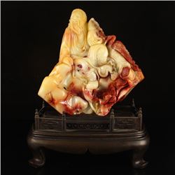 Chinese Shoushan Stone Long Life Old Man Statue W Certificate