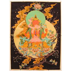 Chinese Tibet Temple Silk Tangka - Mandkesvara