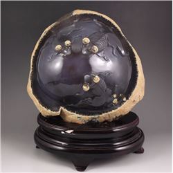 Superb Chinese Water Bile Agate Statue - Three Goldfish