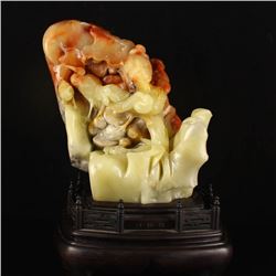 Chinese Shoushan Stone Statue - Crane & Bamboo Free Certificate