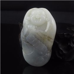 Chinese Hetian Jade Pendant - Laughing Buddha