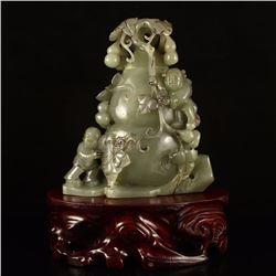 Chinese Qing Dynasty Hetian Jade Fortune Kids Vase