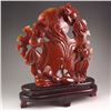 Image 5 : Beautiful Color Chinese Red Agate Statue - Goldfish & Lotus
