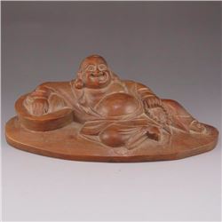 Chinese Boxwood Hard Wood Statue - Laughing Buddha