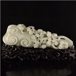 Openwork Chinese White Hetian Jade Ruyi Monkey Statue
