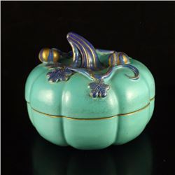 Chinese Gilt Gold Sky Blue Glaze Porcelain Rouge Box