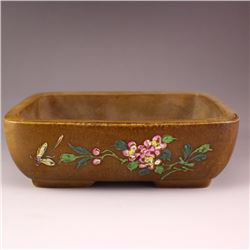 Chinese Enamels On Zisha Clay Flowerpot