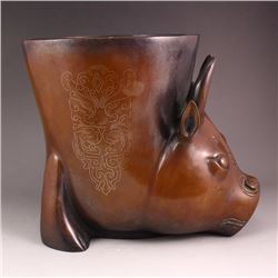 Chinese Ming Dynasty Red Copper Inlay Silver Wire Incense Burner