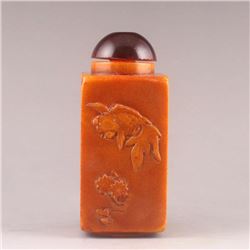 Chinese Shoushan Stone Snuff Bottle w Goldfish