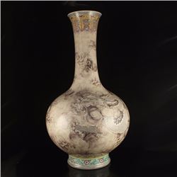 Chinese Qing Dynasty Ink Color Lucky Dragon Porcelain Vase