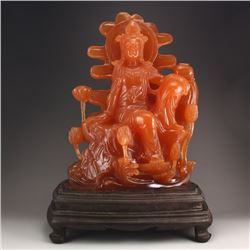 Chinese Shoushan Stone Lotus Flower Kwan-yin Statue
