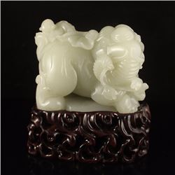 Chinese Qing Dynasty Hetian Jade Fortune kid & Elephant Statue