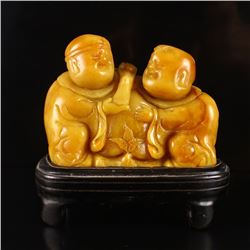 Chinese Shoushan Stone Statue - Fortune Kids