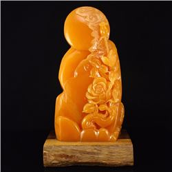 Indonesia Jin Tian Huang Statue - Magpie & Peony w Certificate