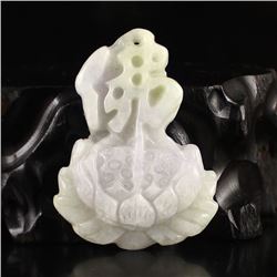 Hand Carved Natural Jadeite Lotus Flower Pendant