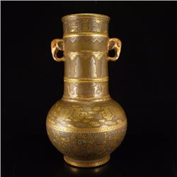Chinese Gilt Gold Tea Dust Glaze Elephant Head Porcelain Vase