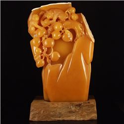 Superb Indonesia Jin Tian Huang Statue - Monkeys & Peaches w Certificate