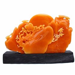 Beautiful Color Indonesia Jin Tian Huang Statue - Magpies & Flower w Certificate