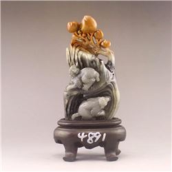 Superb Chinese Shoushan Stone Statue - Monkey & Peaches