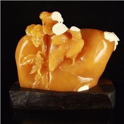 Indonesia Jin Tian Huang Statue - Magpies & Flower w Certificate