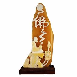 Beautiful Color Indonesia Jin Tian Huang Statue - Buddha & Lotus w Certificate