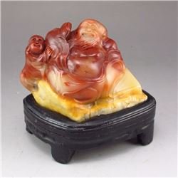 Chinese Shoushan Stone Statue - Old Man & Kid