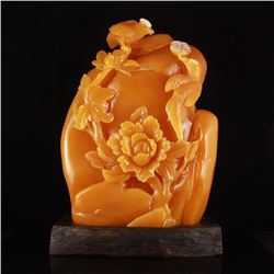 Beautiful Indonesia Jin Tian Huang Statue w Birds & Flower Free Certificate