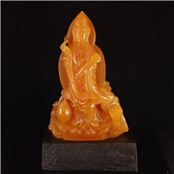 Superb Hand Carved Indonesia Natural Jin Tian Huang Statue - Kwan-yin