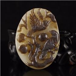 Chinese Hetian Jade Pendant - Magpie & Plum Flower