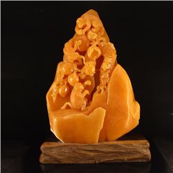 Indonesia Jin Tian Huang Statue - Monkey & Peaches w Certificate