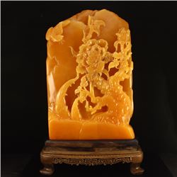 Superb Indonesia Jin Tian Huang Statue - Flower & Birds W Certificate