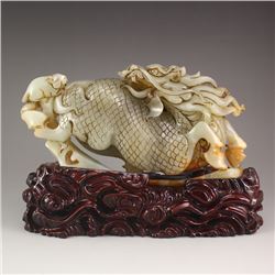 Chinese Qing Dynasty Hetian Jade Kylin Statue