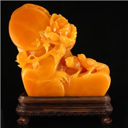 Indonesia Jin Tian Huang Statue - Bird & Flower w Certificate