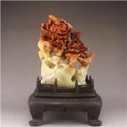 Chinese Shoushan Stone Statue - Peonies