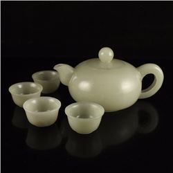 A Set Superb Chinese Hetian Jade Teapot & Cups
