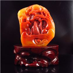 Chinese Huang Long Jade Statue - Sage & Pine Tree