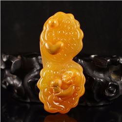 Chinese Natural Jade Pendant w Fortune Kid & Lotus