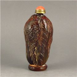 Chinese Ox Horn Carved Fortune Cabbage Snuff Bottle