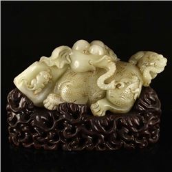 Chinese Qing Dynasty Hetian Jade Statue - Monkey & Elephants