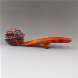 Hand Carved Chinese Ox Horn Dragon Head Belt Buckle
